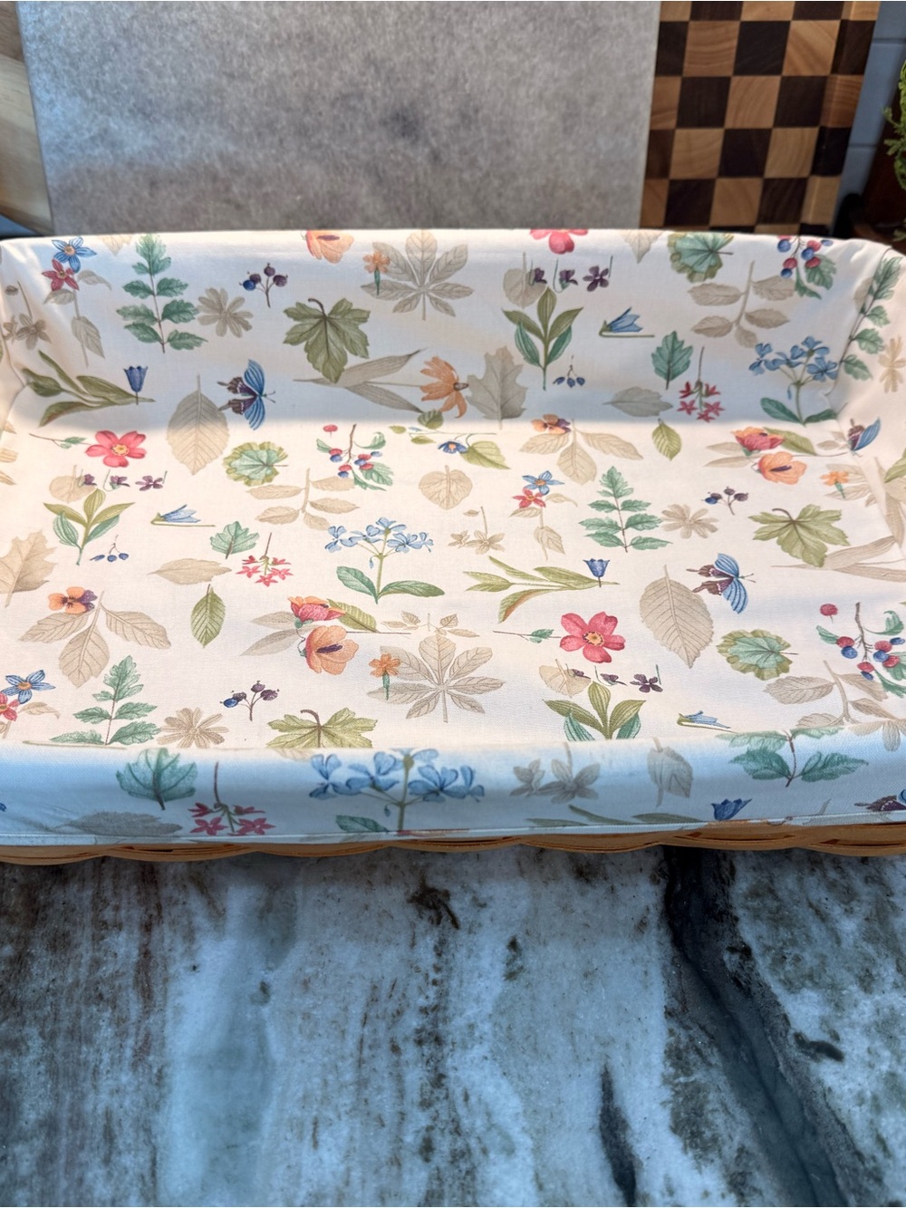 Longaberger Floral Cotton Lined Basket Fabric - Cream, Green, Blue, Pink